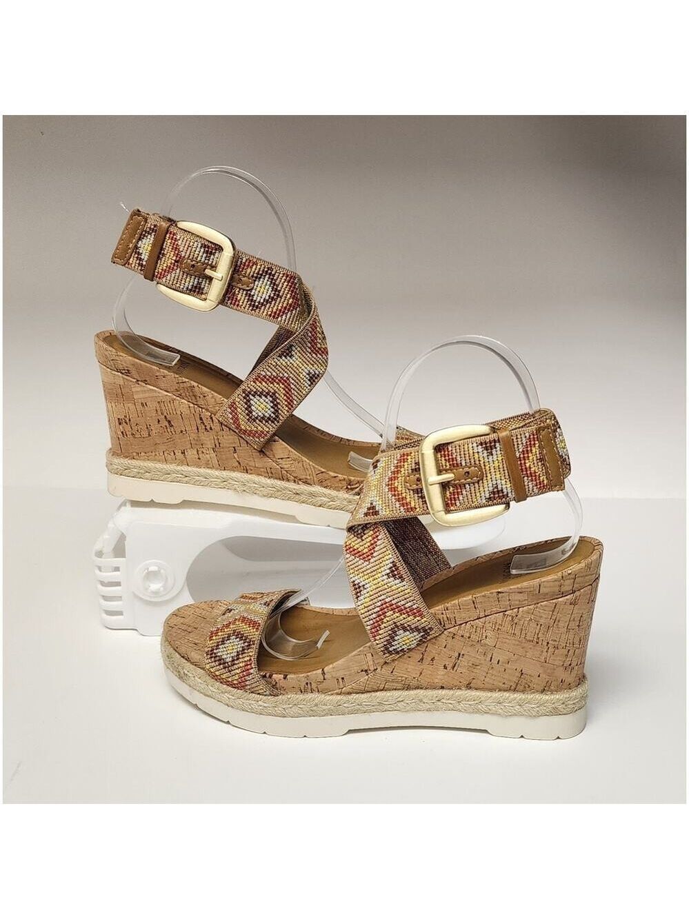 WHITEโMOUNTAIN Women's Pearl Espadrille Wedge Sandal Shoe Tan Brown Aztec 8.5M